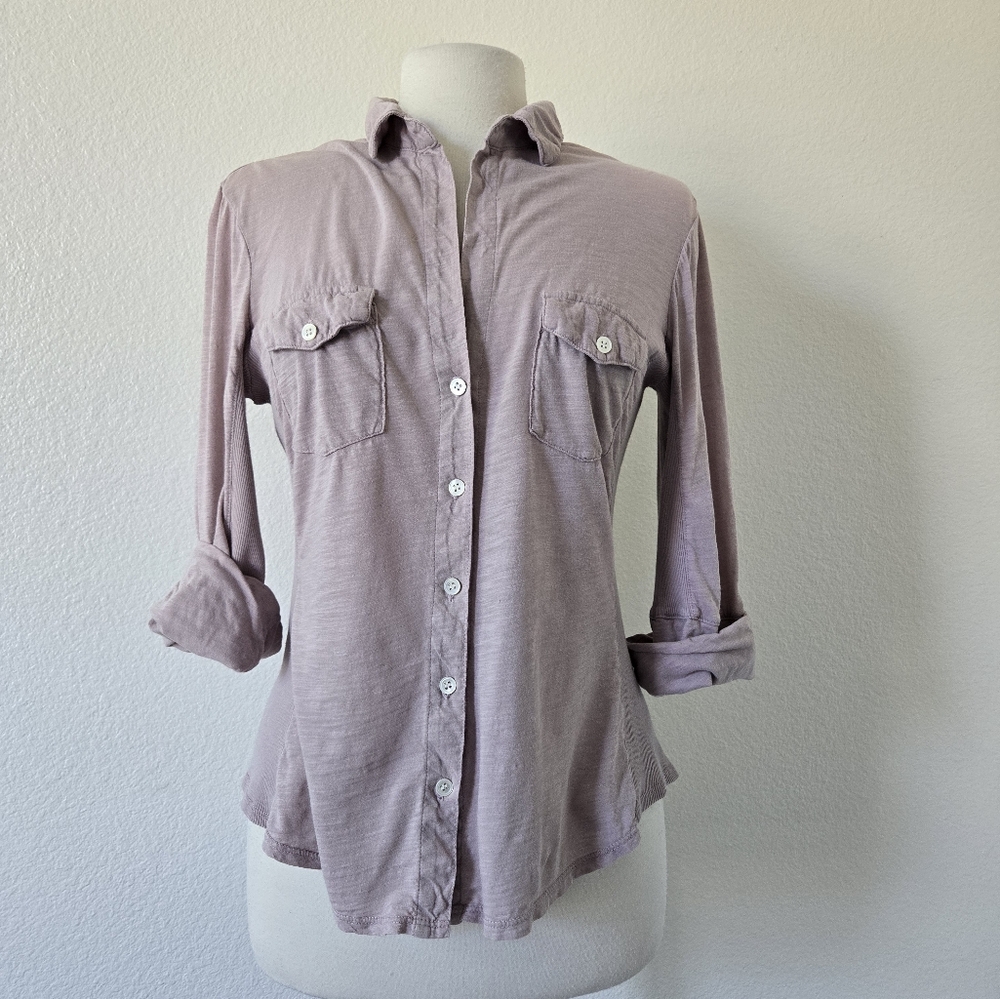 James Perse Pale Pink Slub Side Panel Button Camp Shirt  Size 4 or XL - Picture 3 of 15